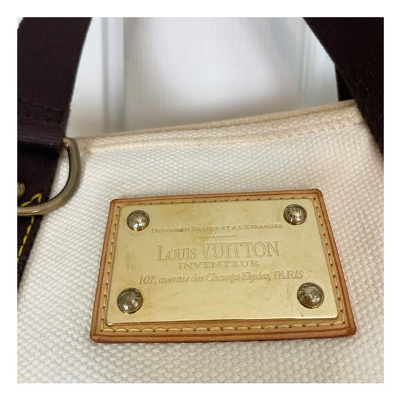 Louis Vuitton Antigua Cabás MM Canvas Tote Bag Cream Brown Trim Brass Rivets - Picture 5 of 11
